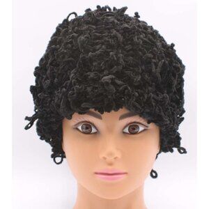 Black Curly Knit Beanie Hat Made in Italy Soft Acrylic Cozy Winter Fashion Vtg